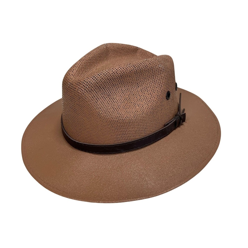 Vintage Charlie 1 Horse Brown Straw Fedora Sun Hat Wide‎ Brim Vented Mexico Sz L